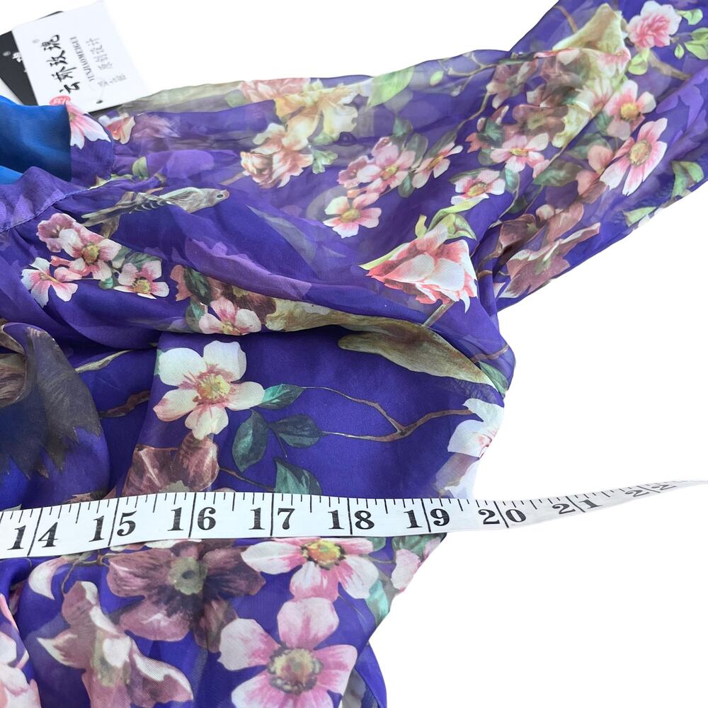Floral Purple Chiffon Boho Maxi Dress Woodland Print Ruffle Long Sleeve XL NWT - Picture 7 of 9